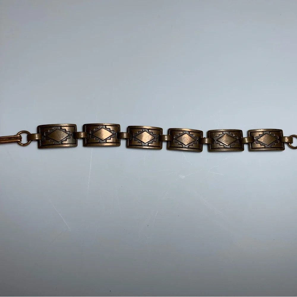 Vintage American Sunrise Copper Geometric Link Bracelet